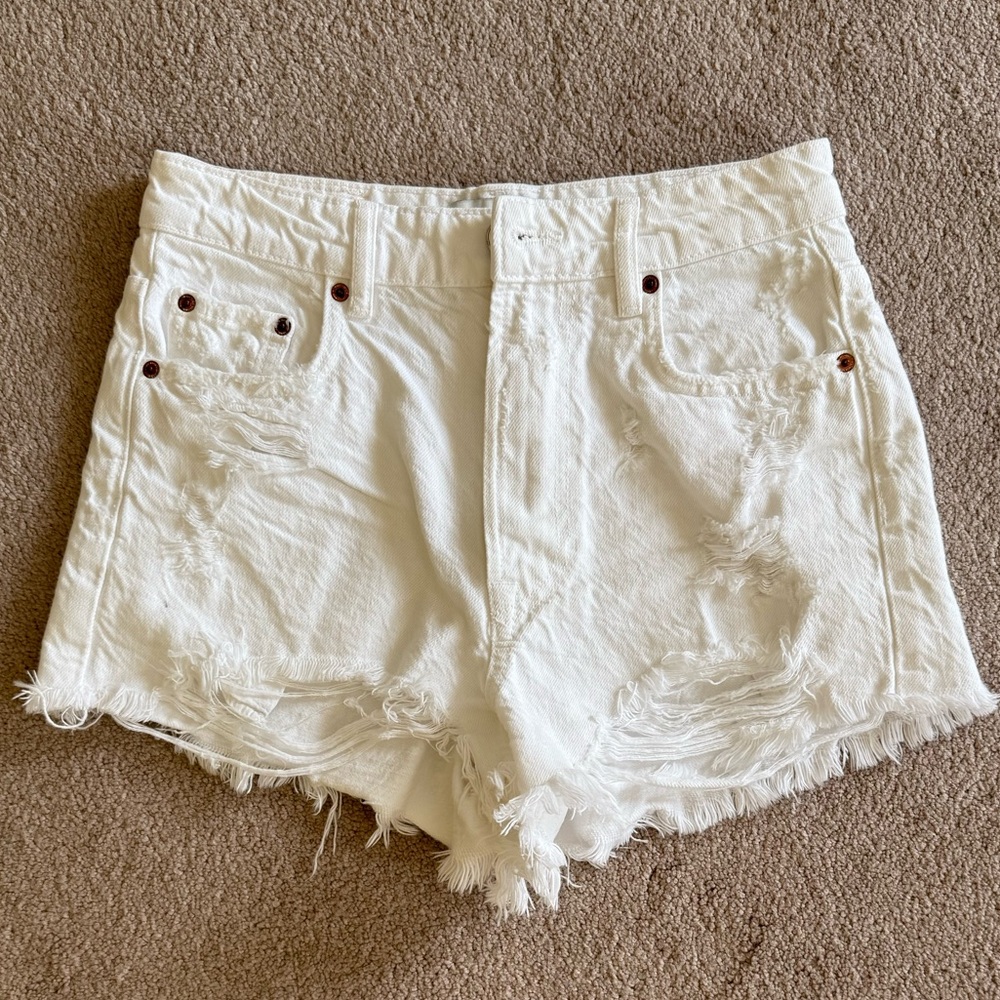 Zara White Jean Shorts High-Waisted Distressed - Size 2